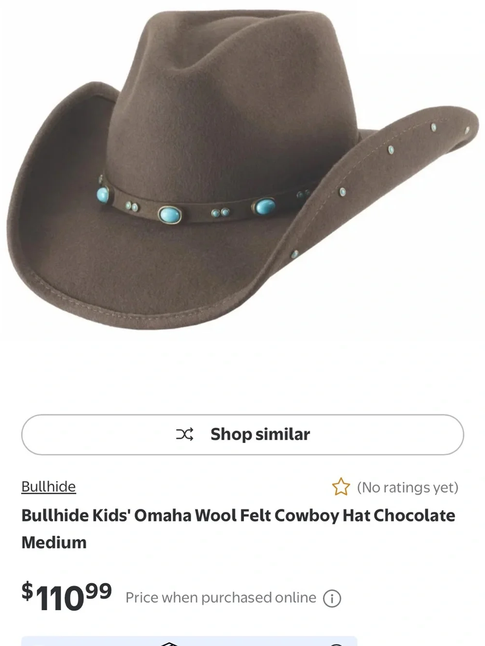 Bullhide Omaha Kids Wool Felt Cowboy Hat Chocolate Sz M, 0866CH